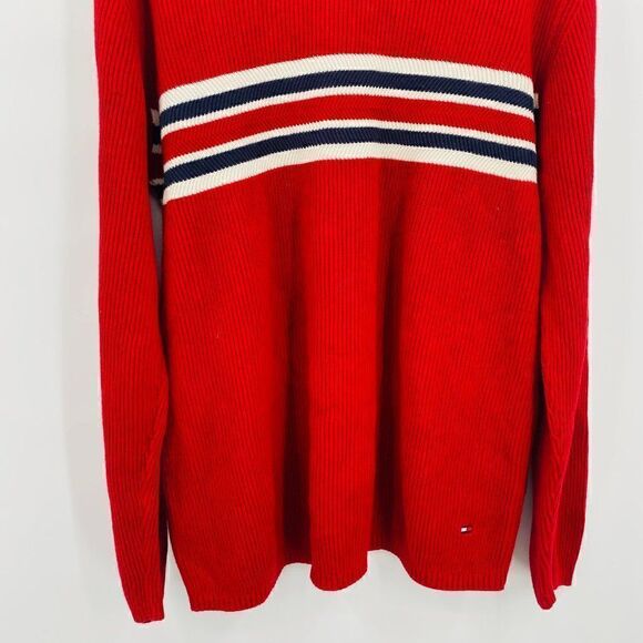 Tommy Hilfiger Size Large Red Flag Print Ribbed Knit Long Sleeve Sweater - Picture 3 of 6